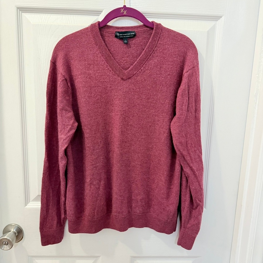 Hart Schaffner Marx Extra Fine Merino Wool‎ Pullover V-Neck Sweater Lg READ DESC